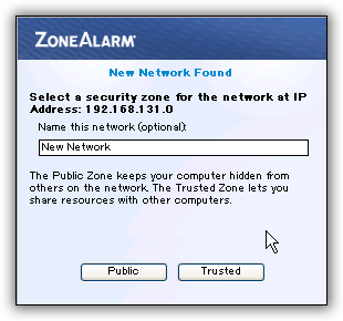 ZoneAlarm インストール (New Network Found)