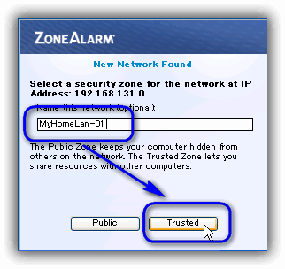 ZoneAlarm インストール (New Network Found)