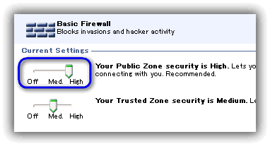 ZoneAlarm Free Firewall / インターネット(Public Zone)側のセキュリティ・レベル