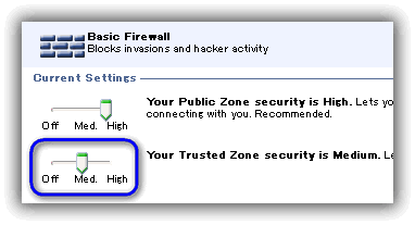 ZoneAlarm Free Firewall / LAN (Trusted Zone) 側のセキュリティ・レベル